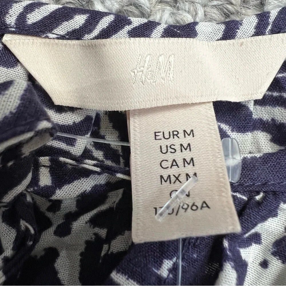 NWT blue white print gauzy cotton balloon sleeve oversized cropped blouse M - Picture 13 of 14